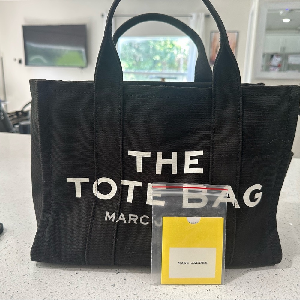 Medium Marc Jacobs Black Canvas Tote Bag with Bold Branding